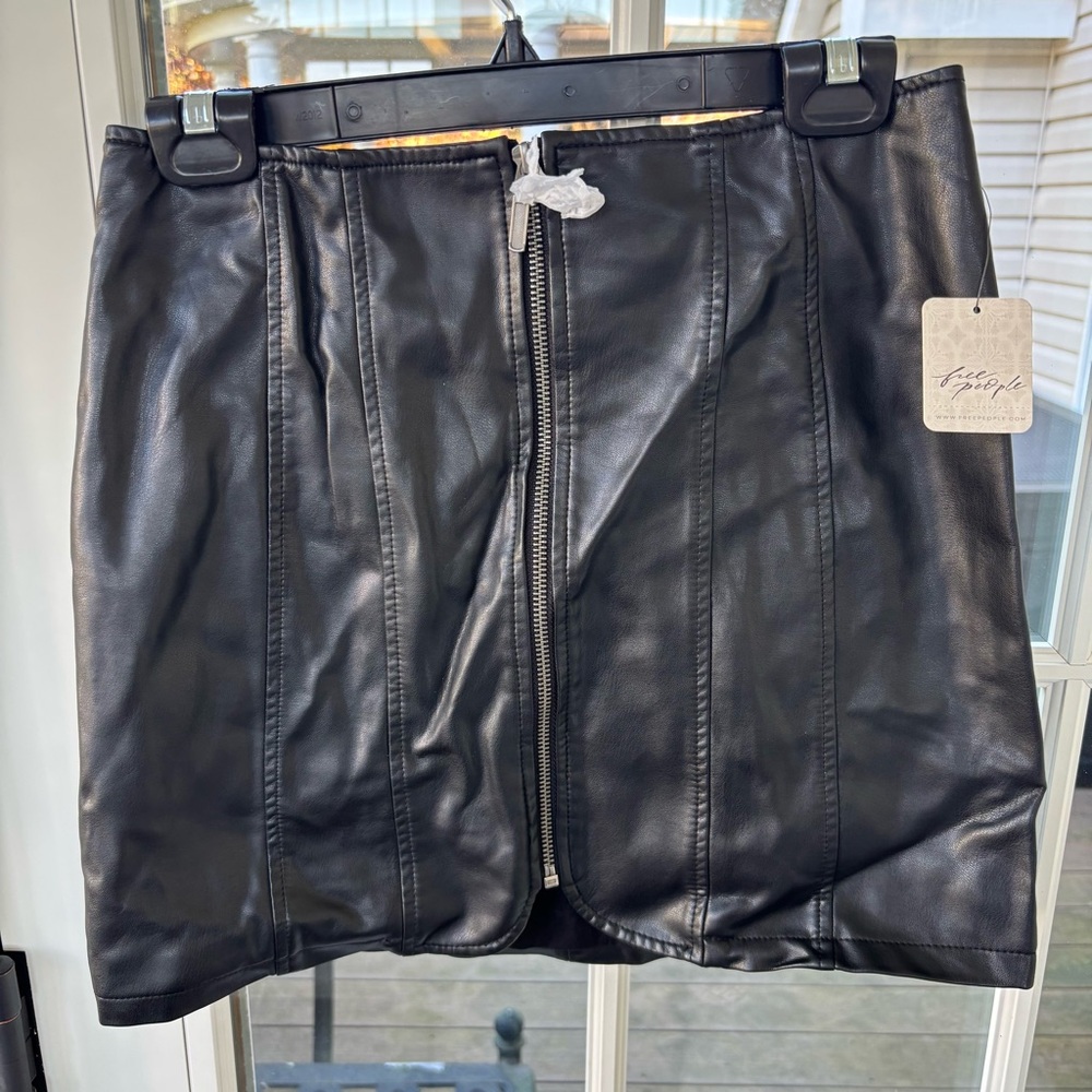 Free People Leather Zip Up Mini Skirt